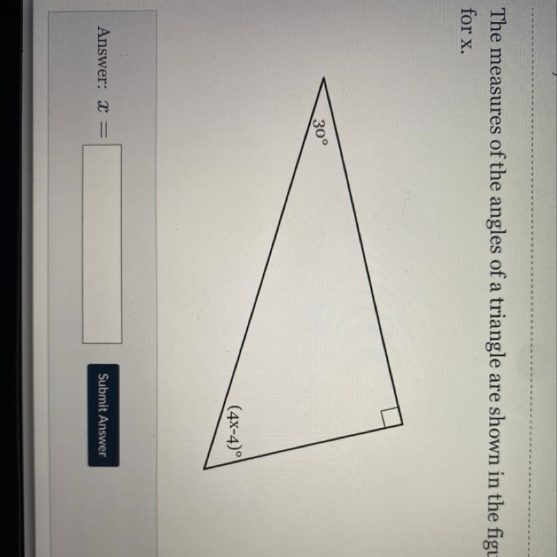 The measures of the angles of a triangle are shown in the figure below. Solve for-example-1