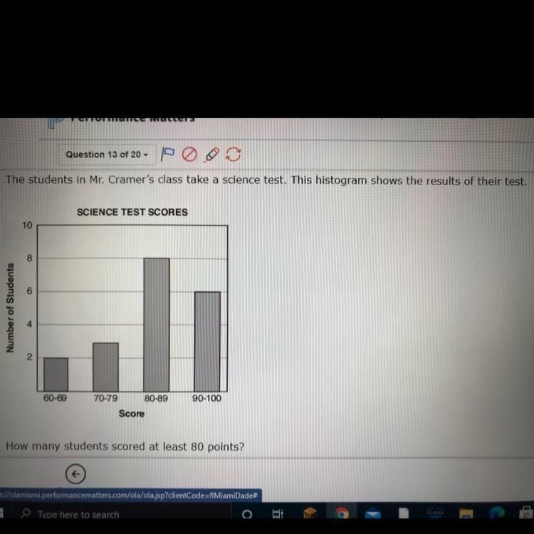 The students in Mr. Cramers class take a science test. This histogram shows the results-example-1