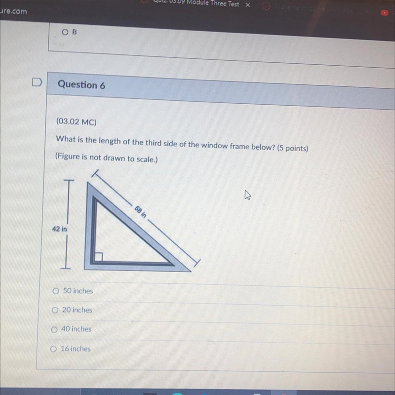 HELP PLEASE (03.02 MG What is the length of the third side of the window frame below-example-1