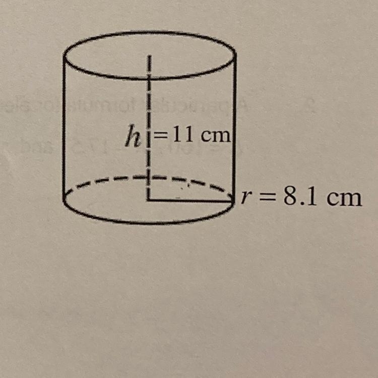 The Volume of a cylinder is given by the formula V = πr ²h where r is the radius of-example-1