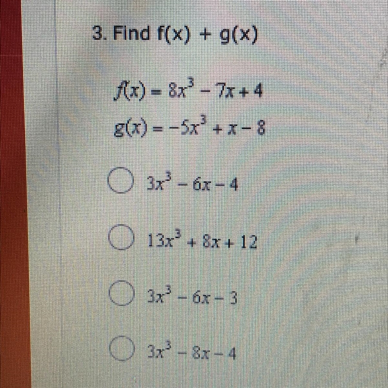 2. Find F(x)+g(x) 4 options to pick from-example-1