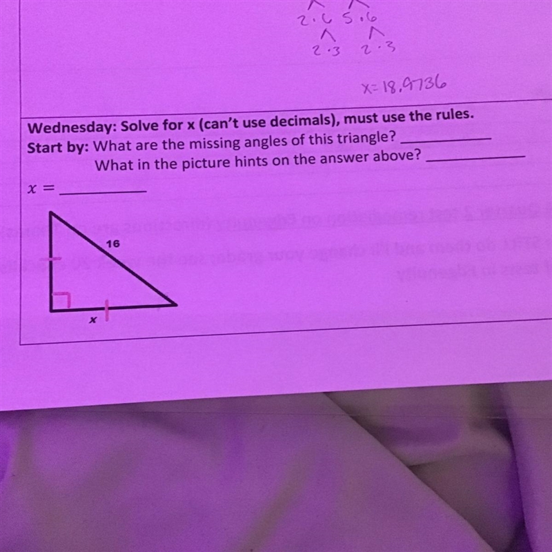 Wednesday: Solve for x (can't use decimals), must use the rules. Start by: What are-example-1