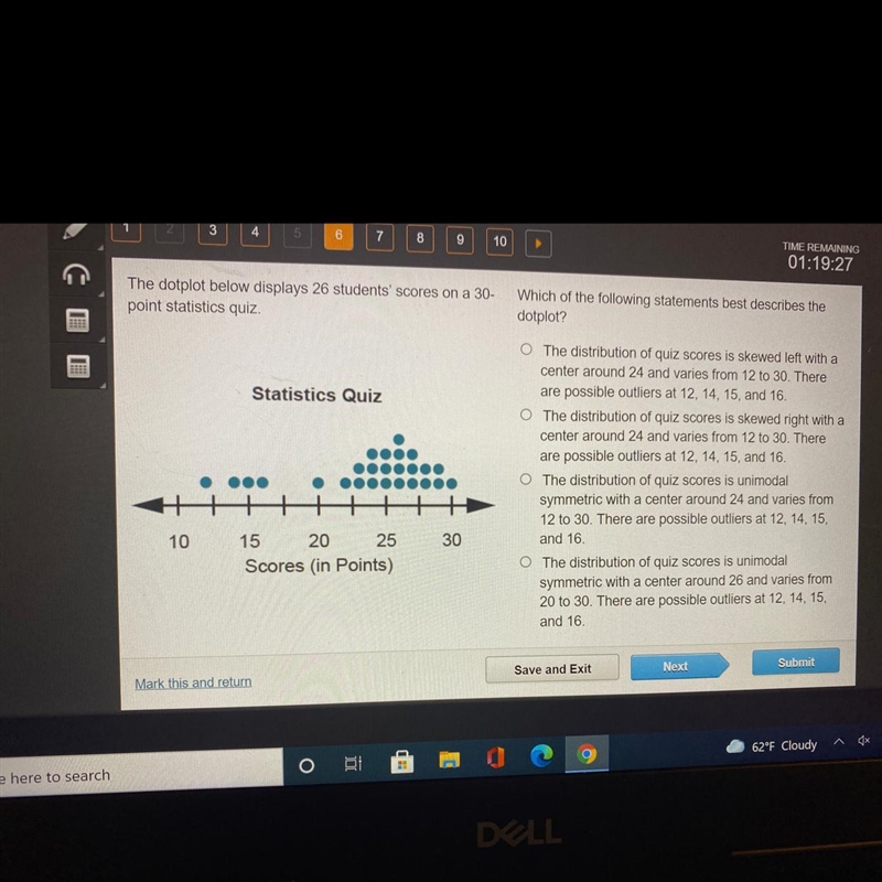 HELP PLS! The dotplot below displays 26 students' scores on a 30- point statistics-example-1