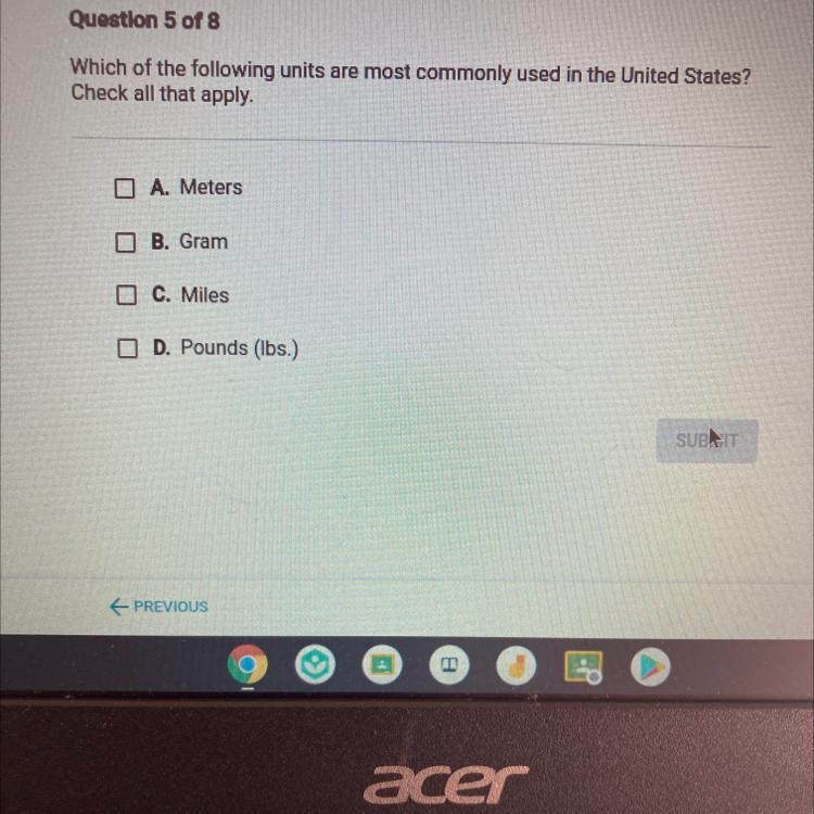 Which of the following units are most commonly used in the United States? Check all-example-1