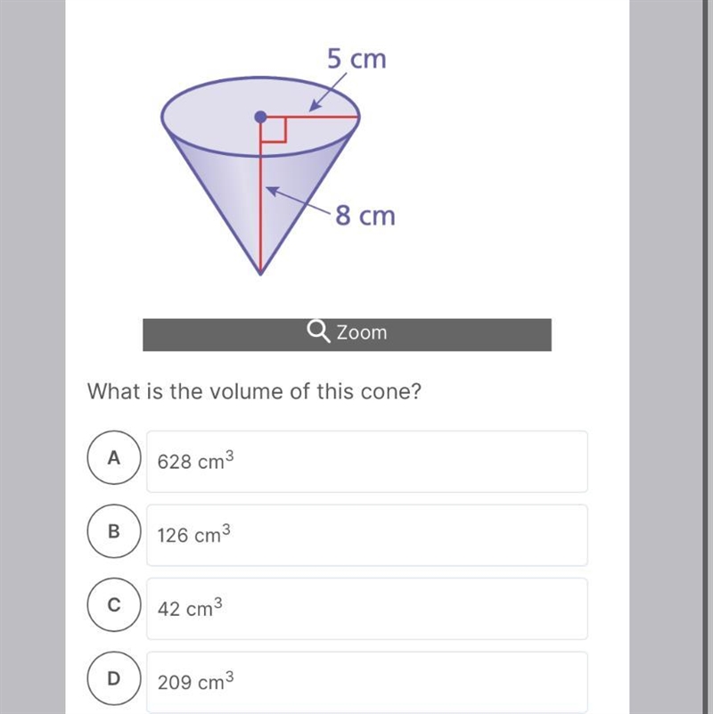 ￼ What is the volume of this cone?-example-1