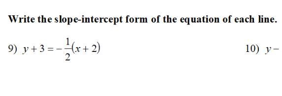 Write the slope-intercept form of the equation of each line-example-1