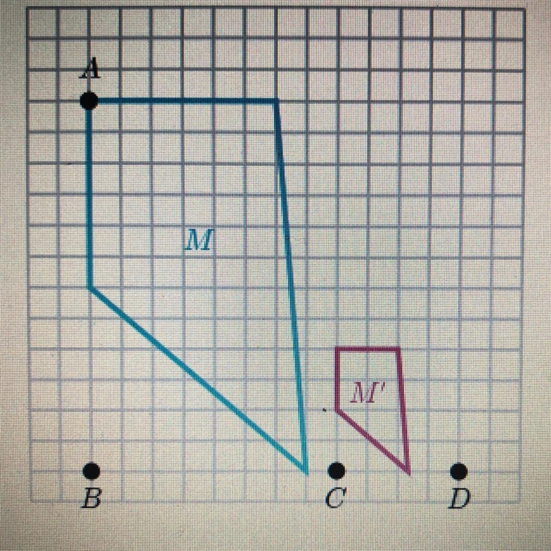 Quadrilateral M' is the image of quadrilateral M under a dilation. What is the center-example-1