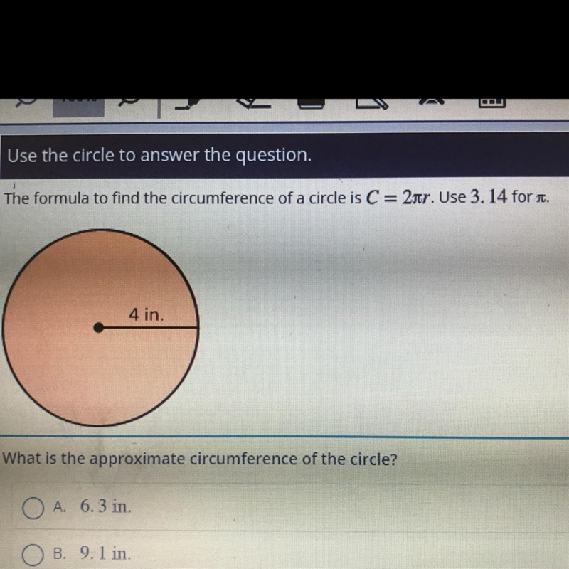 PLEASE HELP ME 100 POINTS A. 6.3 in B. 9.1 in C. 12.6 in D. 25in E. 50.2 in-example-1