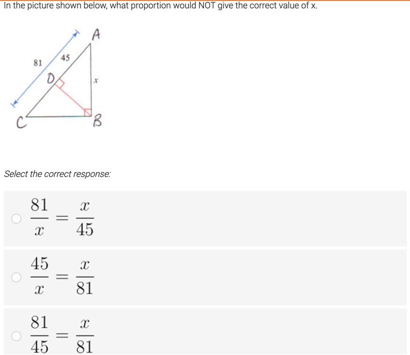 In the picture shown below, what proportion would NOT give the correct value of x-example-1