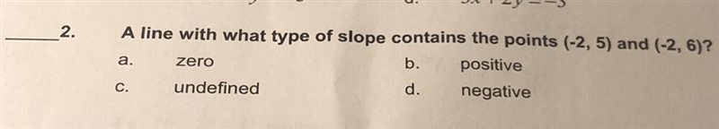 A line with what type of slope contains the points (-2, 5) and (-2, 6)?-example-1