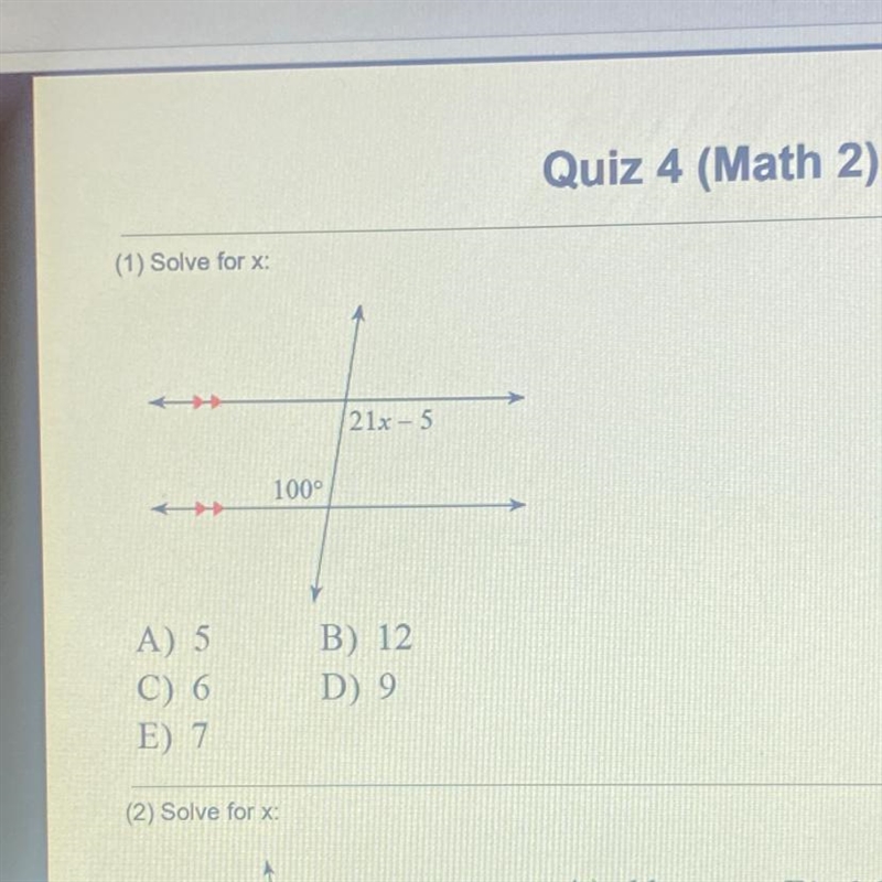 (1) Solve for x 1212-5 100-example-1