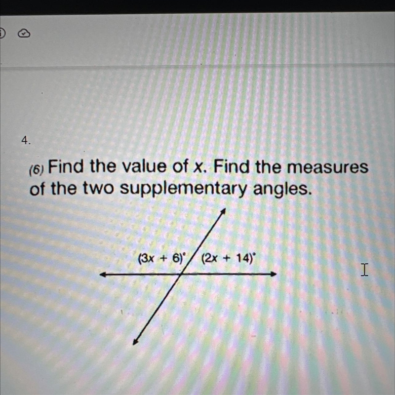 Find the value of x. Find the measures of the two supplementary angles-example-1