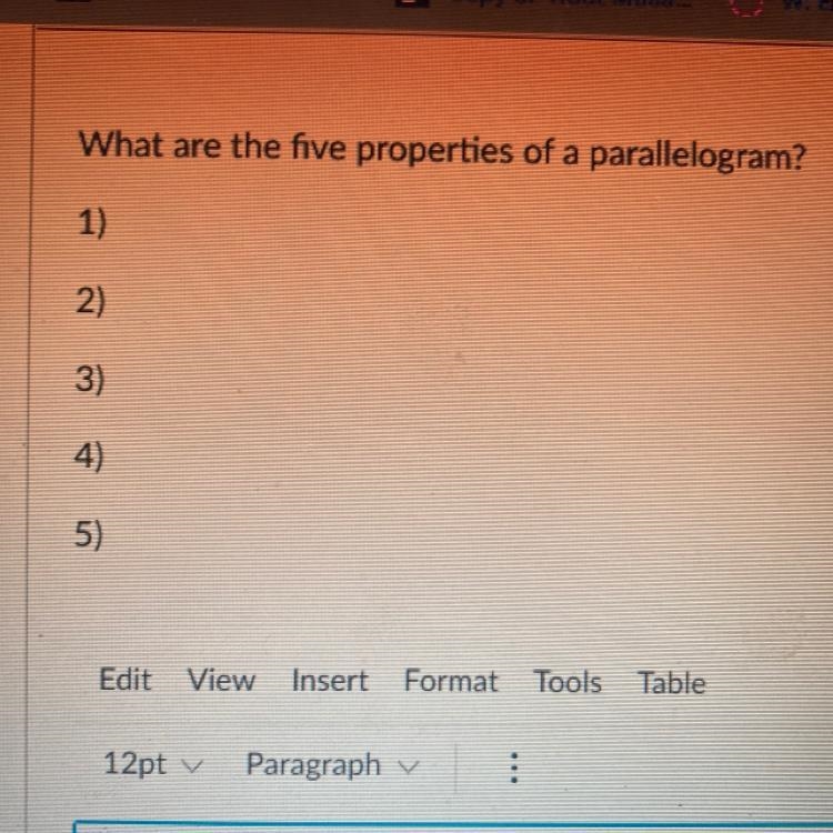 Five properties of a parallelogram?-example-1