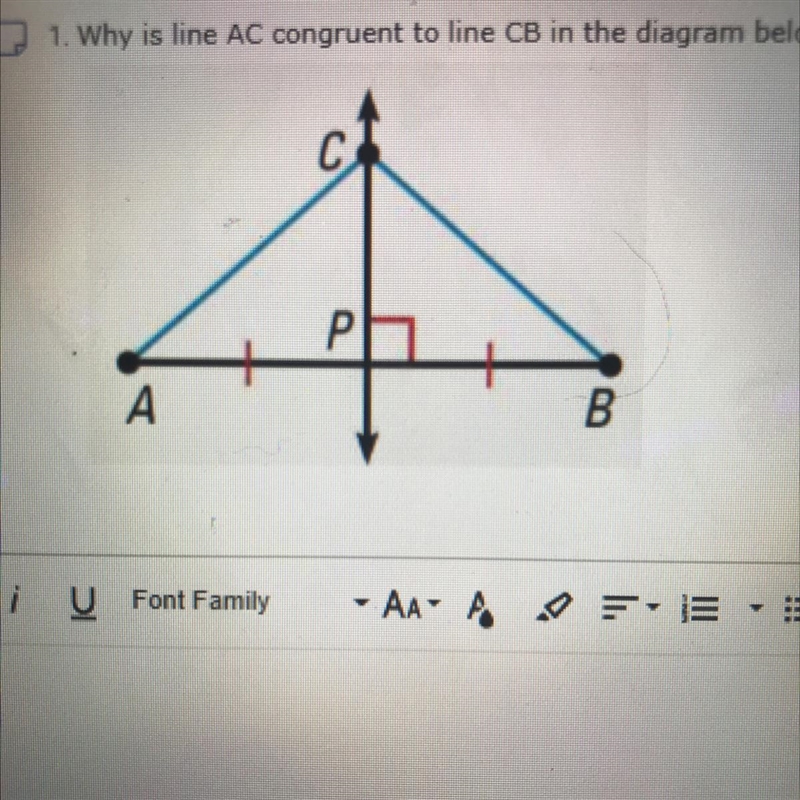 1. Why is line AC congruent to line CB in the diagram below?-example-1