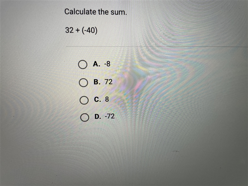 Calculate the sum 32+(-40)-example-1