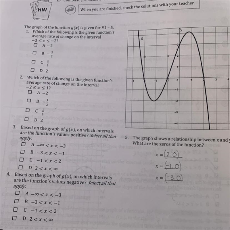 The graph of the function g(x) is given for #1 - 5. 1. Which of the following is the-example-1