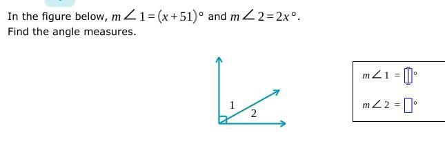 Find the measures of the angles.-example-1