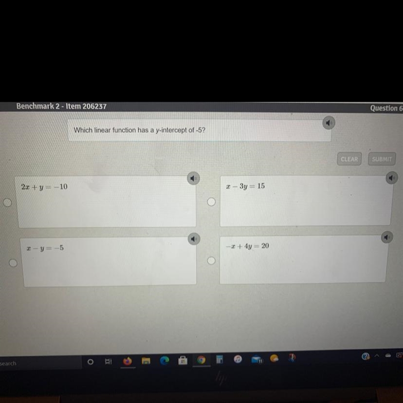 Which linear function has a y-intercept of -5?-example-1