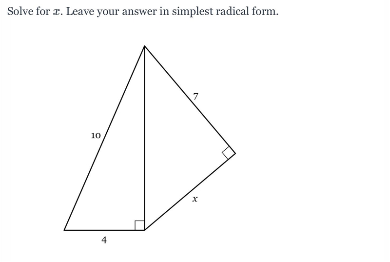 Solve for x. Leave your answer in simplest radical form. *sooo I got 14/5..... I don-example-1