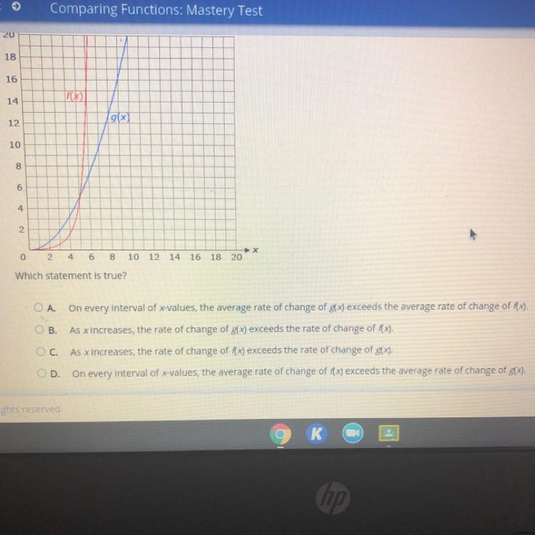 Select the correct answer. (And pls no link) Compare the two functions. f(x)= 1/50(3)^x-example-1