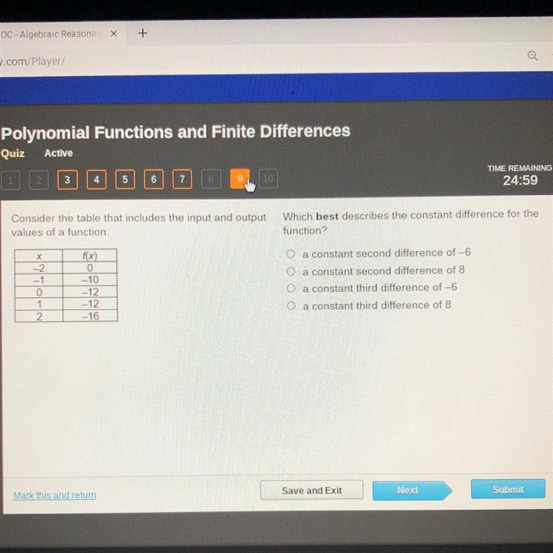 Which best describes the constant difference for the function? O a constant second-example-1