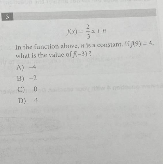 In the function above n is a constant if f(9)=4 what is the value of f(-3)-example-1