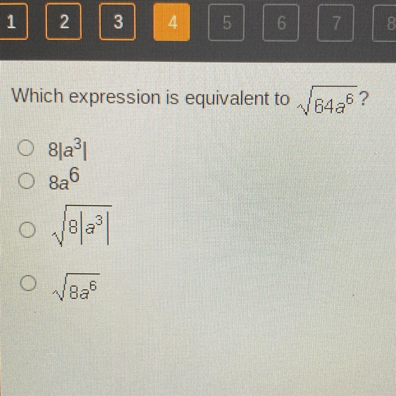 Which expression is equivalent to V64a^6 ?-example-1