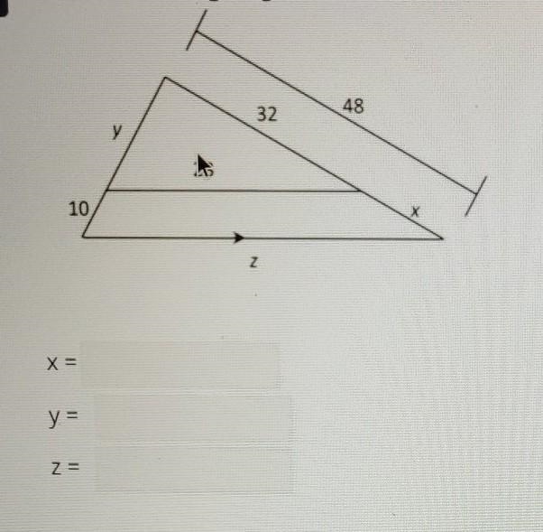 Use the following to write and solve a proportion to find the values of X, Y and Z-example-1