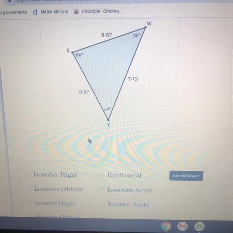 Determine the type of triangle that is drawn below.-example-1