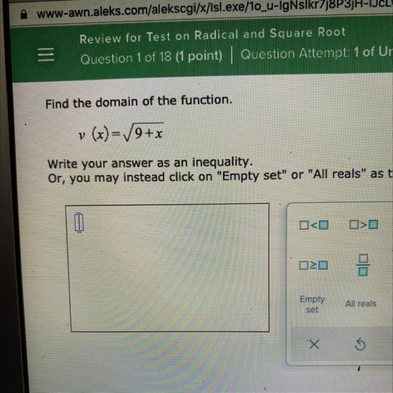 Find the domain of the function. v (x) = 9+x-example-1