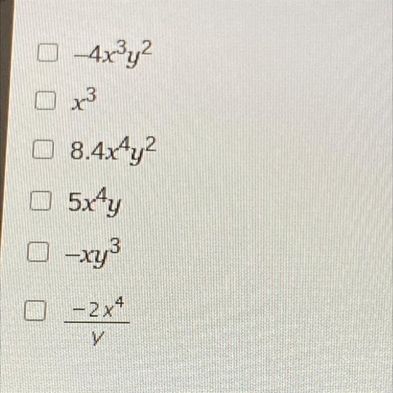 Which terms could be used as the first term of the expression below to create a polynomial-example-1