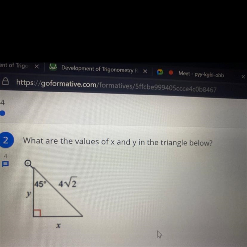 What are the values of x and y in the triangle-example-1