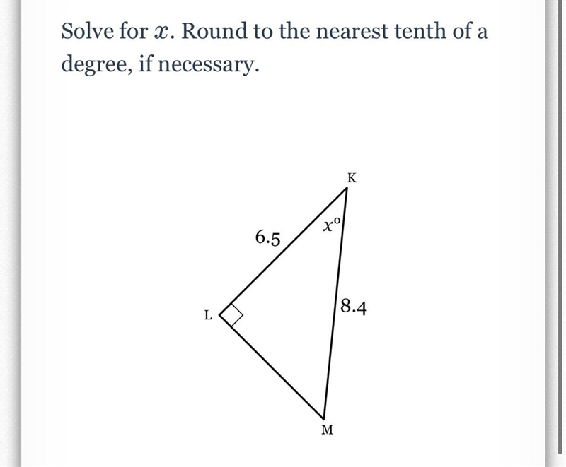 Solve for x. Round to the nearest tenth of a degree, if necessary.-example-1