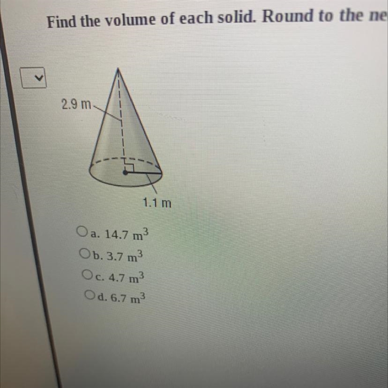 Find the volume of each solid. Round to the nearest tenth if necessary. Use 3.14 for-example-1