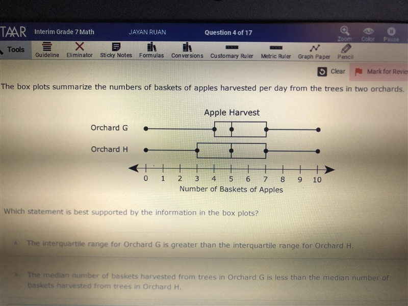 Which statement is best supported by the information in the box plots? A. The interquartile-example-1