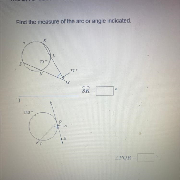 Find the measure of the arc or angle indicated.-example-1