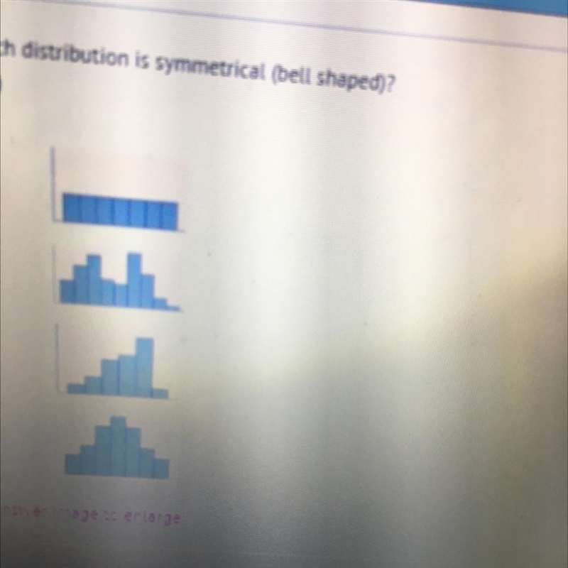 Which distribution is symmetrical (bell shaped)? A) B) L 1 o D)-example-1