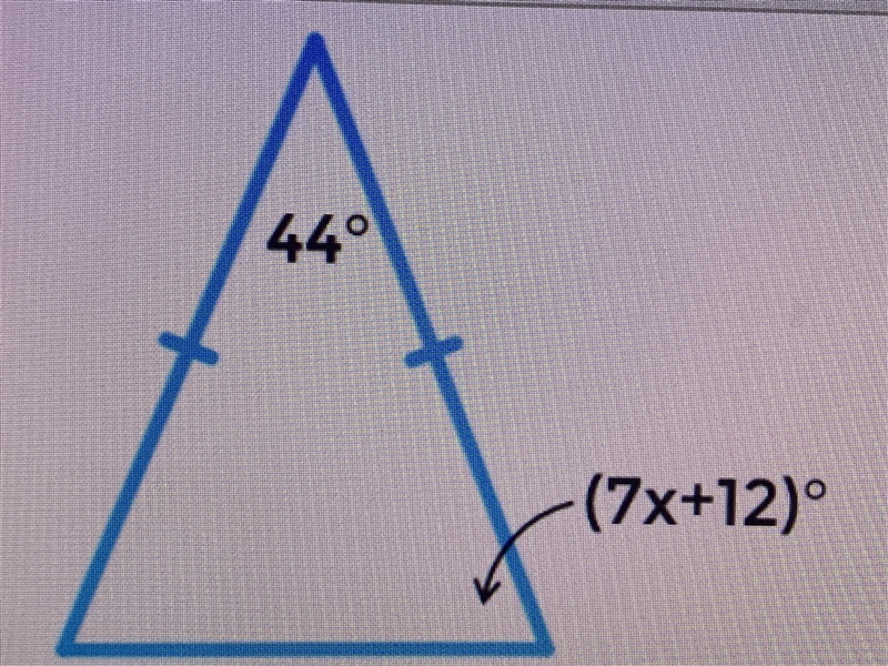 The problem is 44+(7x+12)=180, what is x?-example-1