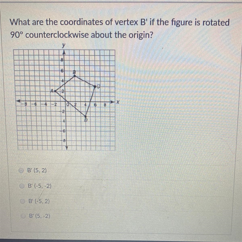 What are the coordinates of vertex B' if the figure is rotated 90° counterclockwise-example-1