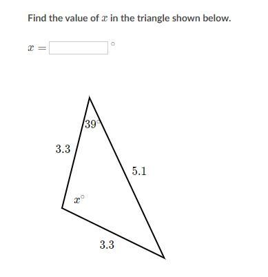 Find the value of x in the triangle shown below.-example-1