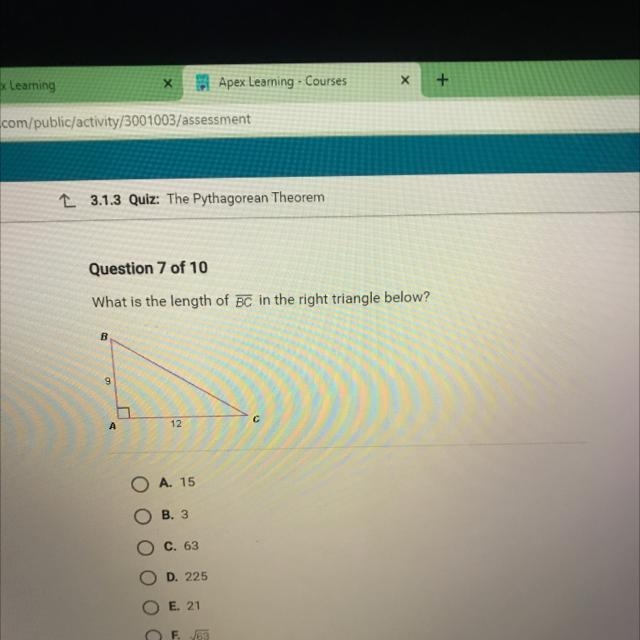 Question 7 of 10 What is the length of BC in the right triangle below?-example-1