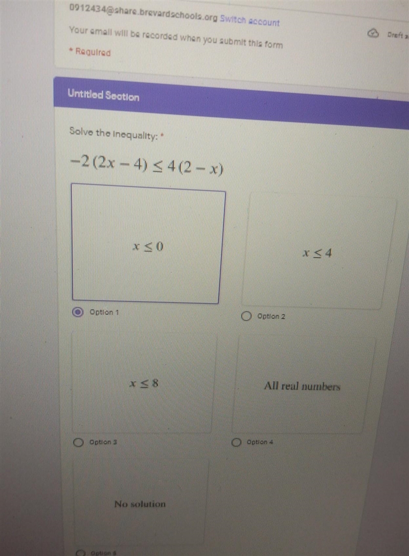 -2 (2x - 4) < 4(2 - x) Option 2 All real numbers Option 3 No solution​-example-1