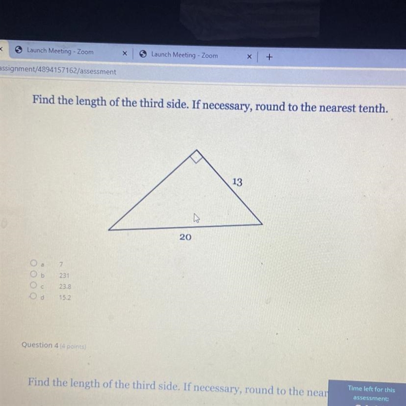 Find the length of the third side. If necessary, round to the nearest tenth. 13 20 help-example-1