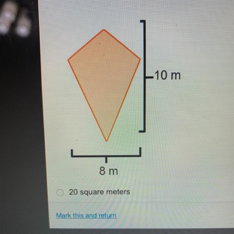 What is the area of this kite? A) 20 square meters B) 36 square meters C)40 square-example-1