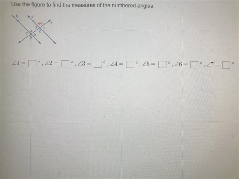 Use the figure to find the measures of the numbered angles. Helppp plzzz-example-1