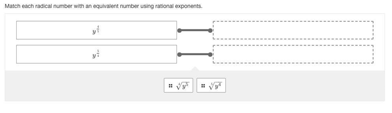 Match each radical number with an equivalent number using rational exponents.-example-1