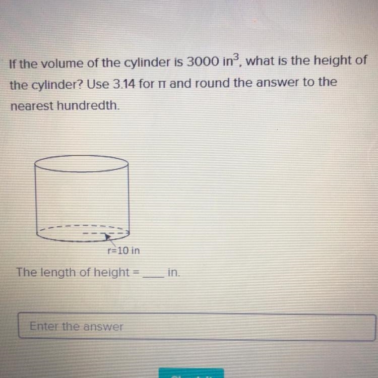 PLEASE ANSWER ASP If the volume of the cylinder is 3000i * n ^ 3 what is the height-example-1