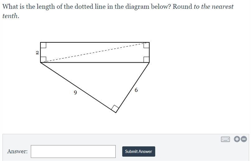 What is the length of the dotted line in the diagram below? Round to the nearest tenth-example-1