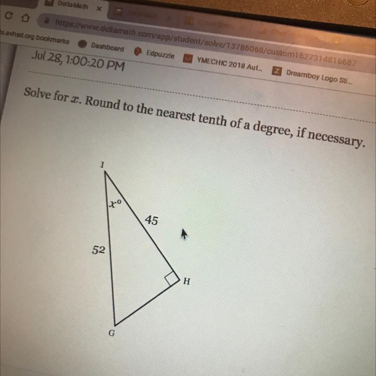 Solve for x. Round to the nearesr tenth of a degree if necessary.-example-1