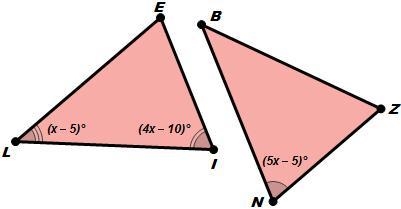 Given the statement, LEI=BNZ and the diagrams shown, determine the value of x.-example-1